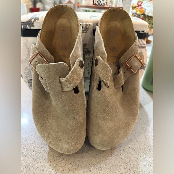 Birkenstock Boston Soft Footed Taupe Suede Mule Clog - size 39 - Picture 2 of 13